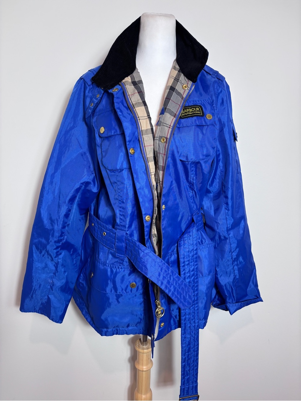 Barbour International Women’s Cobalt Blue Belted Tartan Jacket UK 18 US 14